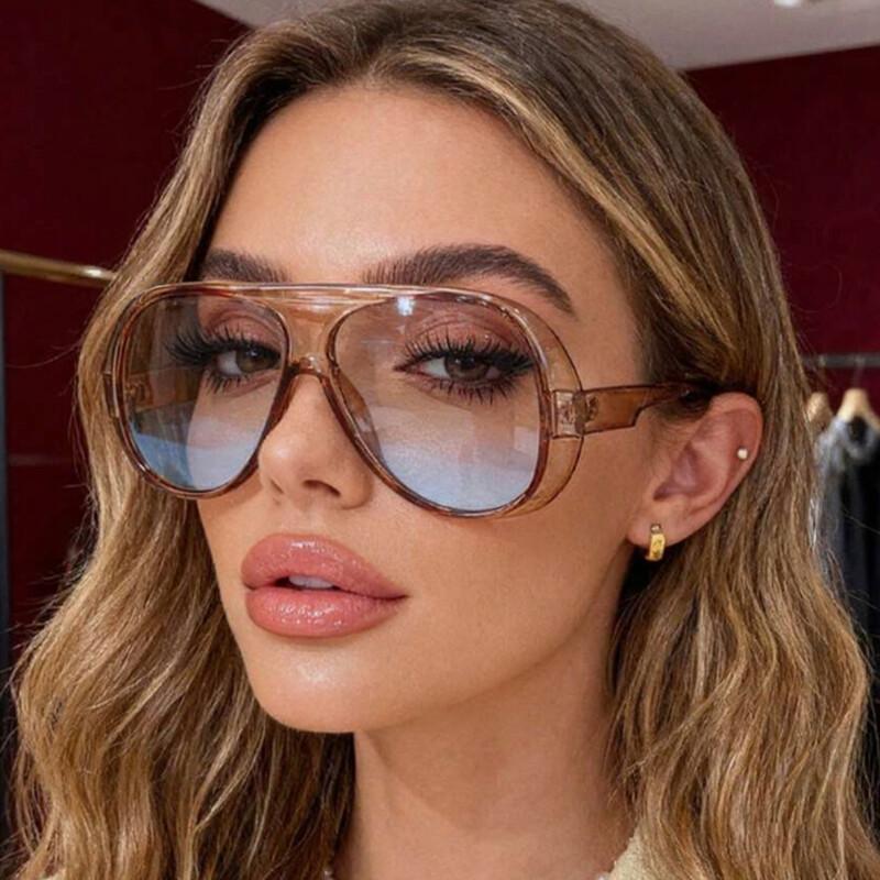 2026 Trendy Vintage Sunglasses Men's And Women's Luxury Brand Personalized Gradient Tea Blue Shades Oversized Pilot Sun Glasses
