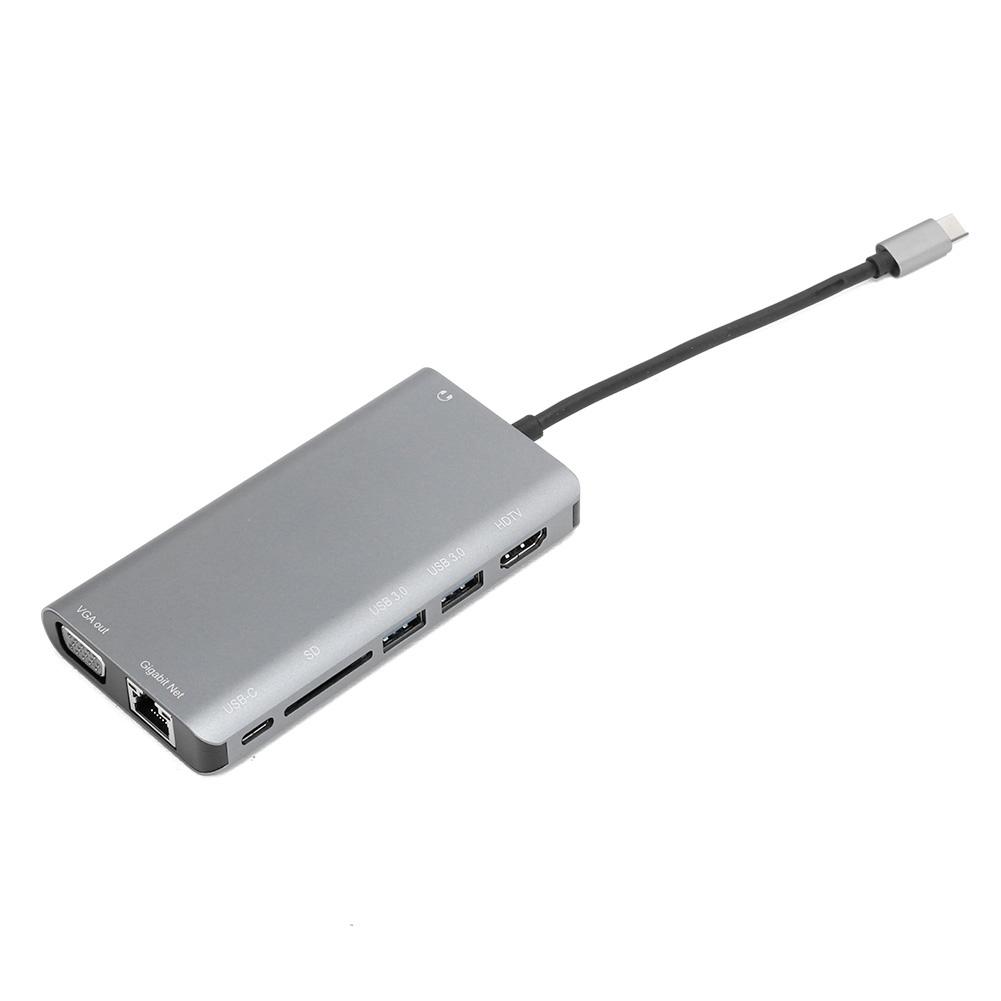 TypeC Docking Station Notebook Accessories 8in1 4K USB3.0 Hub HDMI VGA O Port Gray