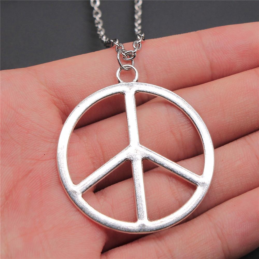Big Peace Sign Pendant Necklace Simple Vintage Peace Symbol Pendant Necklace Metal Chain Long Chain Necklace