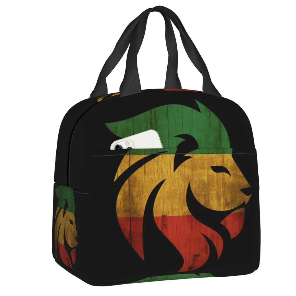 Reggae Music Lion Jamaican Flag Rasta Rastafari Thermal Insulated Lunch Bag Women Resuable Lunch Tote Travel Storage Food Box
