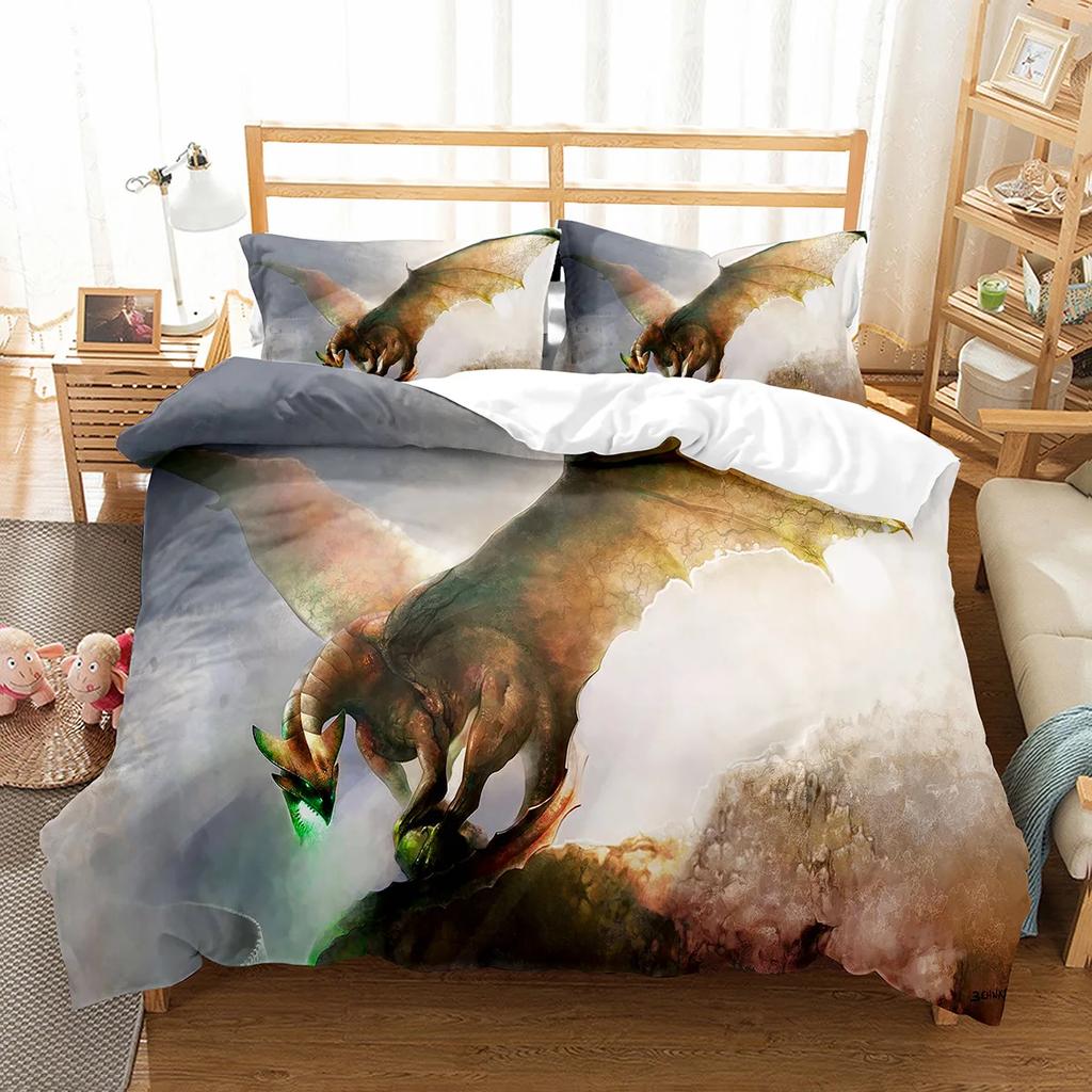 White Dragon Noble Monster and Beauty Duvet Cover Mytholog Faith Animals Theme for Women Men Children Teens Bedroom Decorations