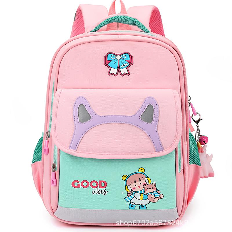 School bag for primary school students, new high-value backpack for girls, large-capacity spine protection and water-proof children's backpack