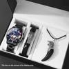 3pcs/set Men'sBusiness  Alloy Stainless Steel Pointer Quartz Wrist Watch & Bracelet Necklace Set