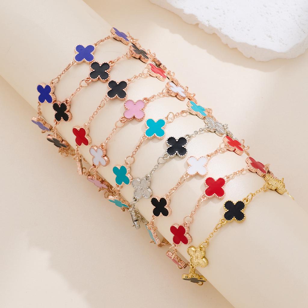 Five Flowers Four-leaf Clover Bracelet Women Senior Sense of Light Luxury Exquisite Double-sided Mother-of-pearl Hand Jewelry