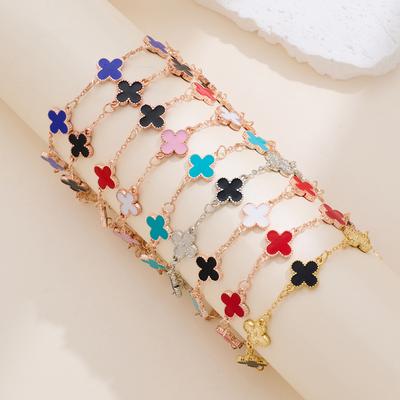 Five Flowers Four-leaf Clover Bracelet Women Senior Sense of Light Luxury Exquisite Double-sided Mother-of-pearl Hand Jewelry
