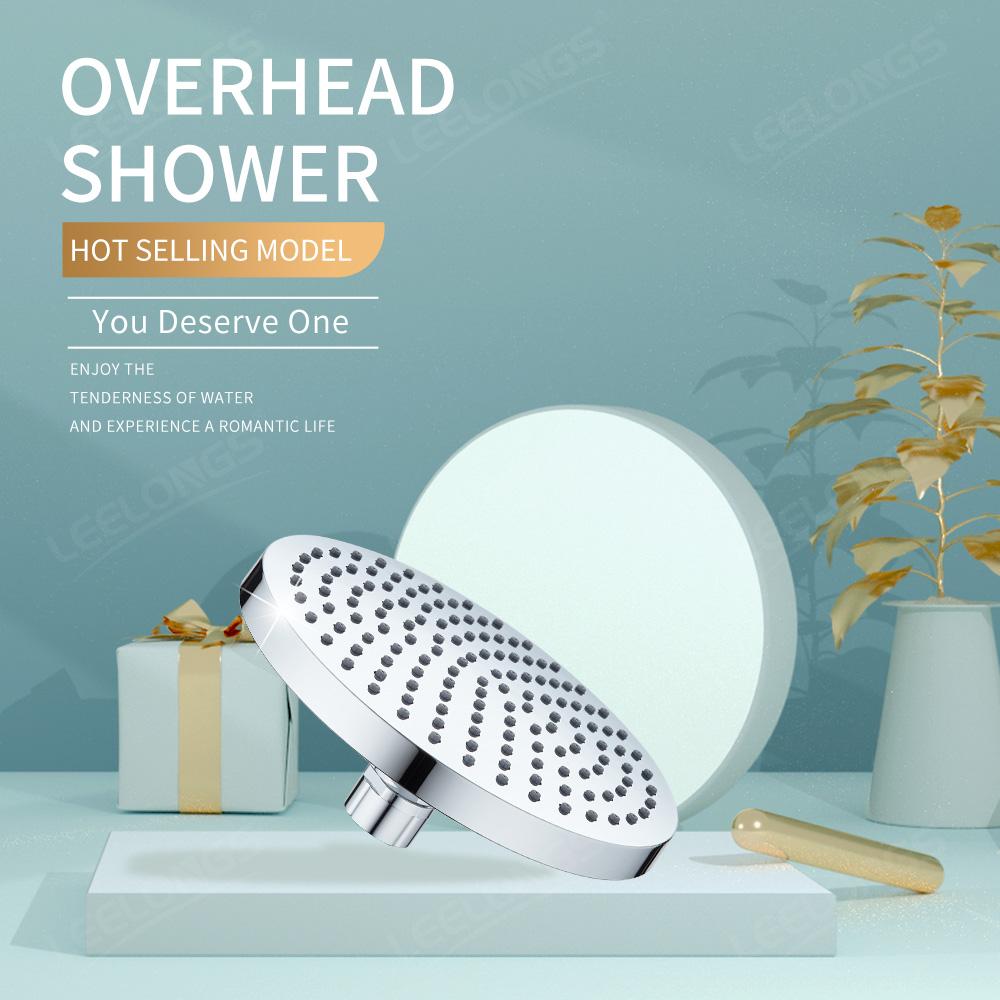 Fixed Shower Head - High Pressure 6 Inch Full Chromed Plastic Round Rain Shower with Adjustable Swivel Joint Ball for Bathroom