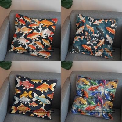 2D Colorful Goldfish Pattern Pillow For Home Decor Pattern Cushion Cover Suitable For Sofa Bedroom Car Pillow Cover