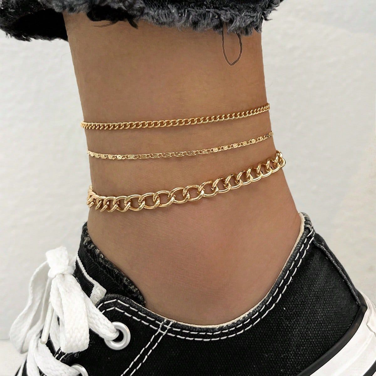 

Fashion, temperament simple metal chain retro creative Japanese chain anklet three-piece set Anklet