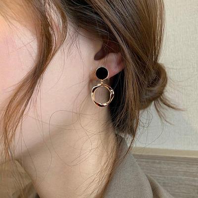 Korean Black Circle Stud Earrings: Trendy, Elegant, and High-End Design for Women