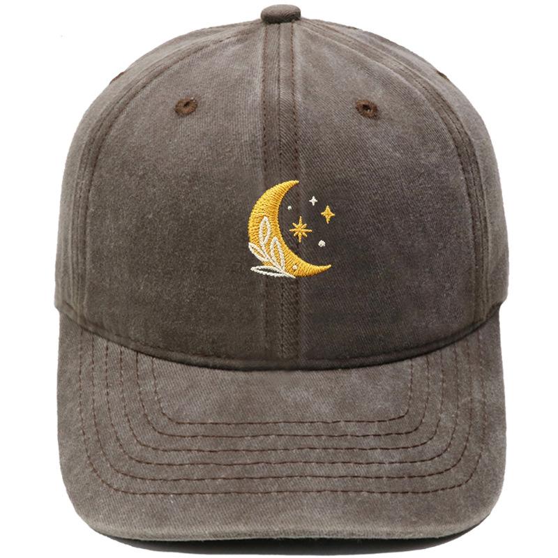 New Star Moon Embroidery Baseball Cap Washed Retro Daddy Hat Men's and Women's Casual Outdoor Sports Hat