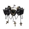 Gothic Diablo Lolita Lace Cross Punk Dancing Collarbone Chain Beaded Versatile Long Necklace P48