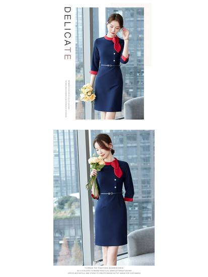 2024 Elegante Professionelle Arbeitskleidung für Frühling & Herbst: Kleid im Göttinnen-Stil für Verkaufs-, Empfangs-, Schönheitssalon- und Flugbegleiterrollen