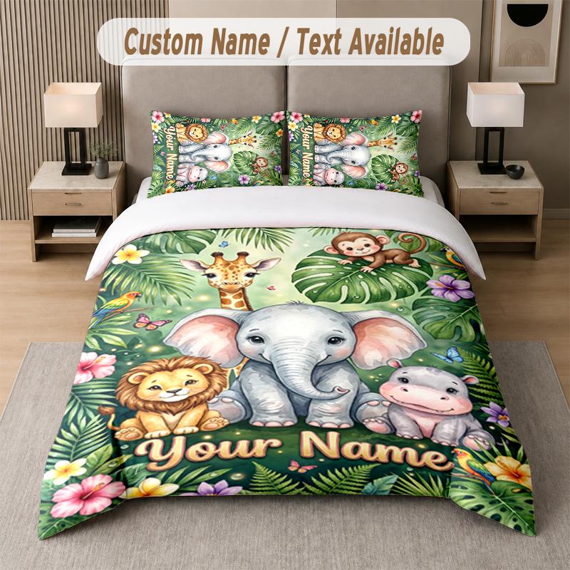 Wildlife Animals Theme Custom Text Or Name 3Pcs Bedding Set 1 Flat Sheet & 2 Pillowcases Personalized Home Bedding