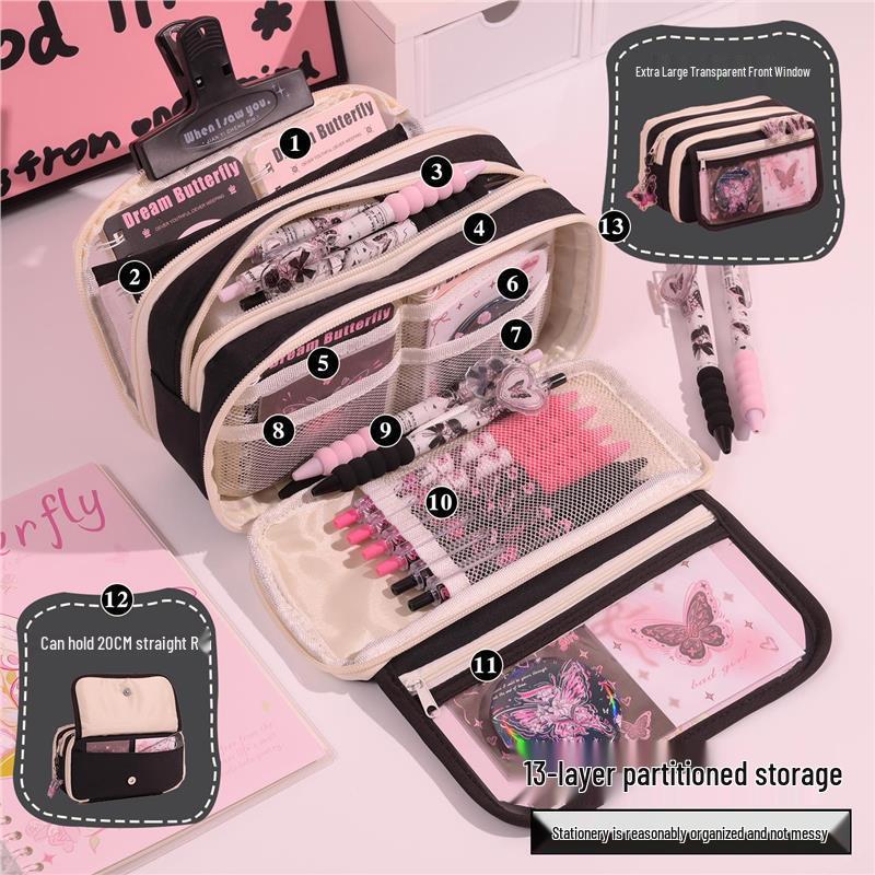 Astuccio Black Pink Farfalla per Bambini, Stile Dolce & Cool, Nuovo Modello 2025, Grande Capacità, Design alla Moda