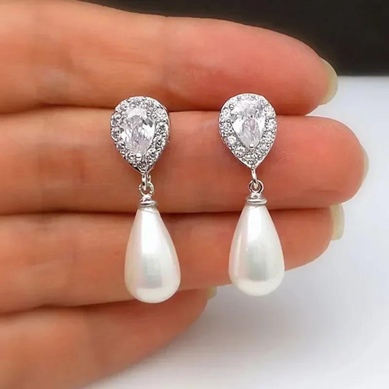 High-End And Fashionable Ocean Pearl Earrings, Set With Cubic Zirconia Women'S Luxurious Fashion Jewelry