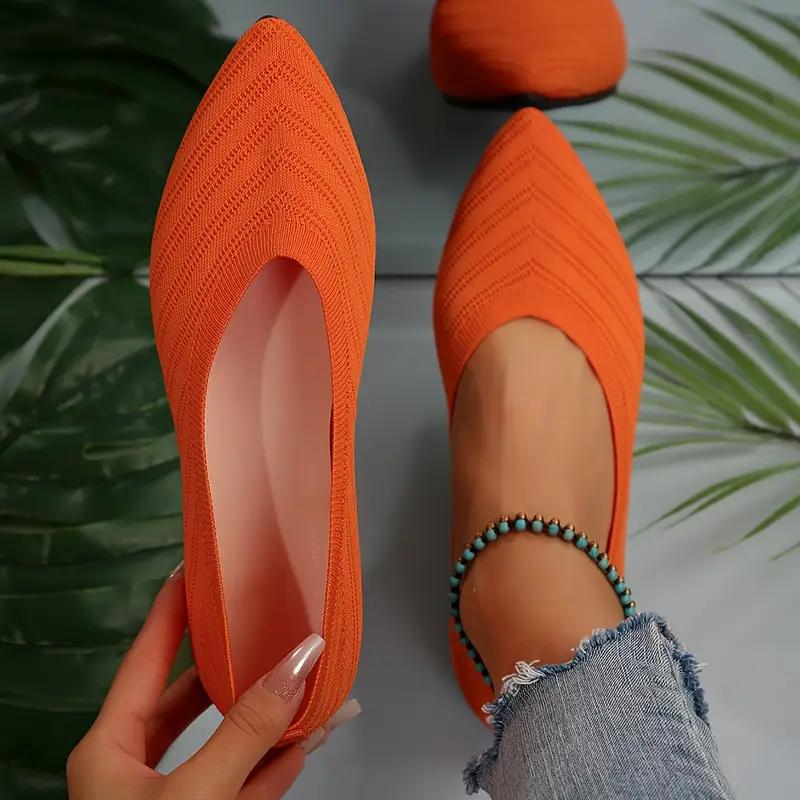 Women's Knitted Flat Shoes Comfy Breathable Solid Color Pointed Toe Shoes Casual Lightweight Slip On Flats