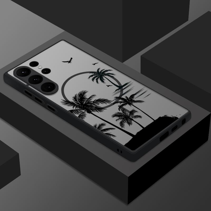 

Матовый прозрачный чехол для телефона с узором из кокосовой пальмы для Samsung S25 Ultra S24 FE S23 S22 S21 с мягким краем и беспроводной зарядкой, магнитный, противоударный, жесткий чехол для задней панели из ПК Samsung S25 Ultra