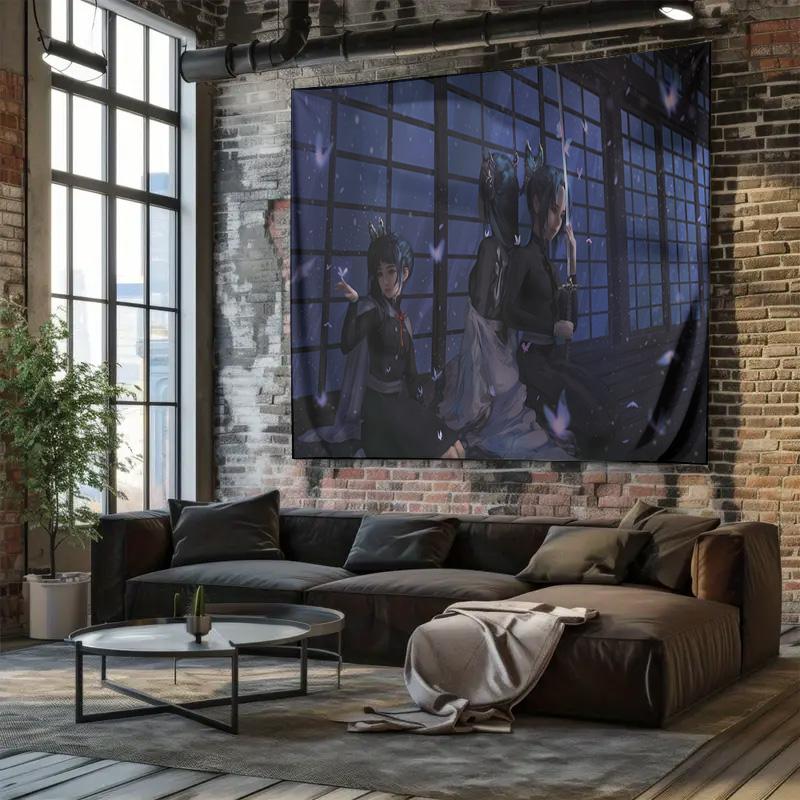 AnimeStyle Butterfly Dance Wall Tapestry Elegant Gentle Night Home Decor