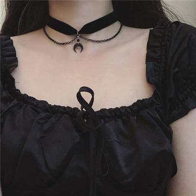 Madingas juodo aksomo mėnulio pakabuko karoliai moterims Punk Gotikinis Gėlės Raktikaulio Grandinėlės Pakabukas Chokeris Papuošalai Helovino Dovana