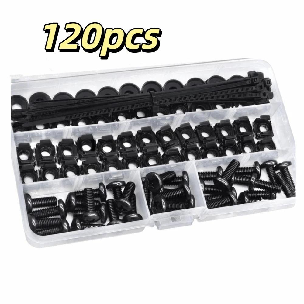 120pcs Fasteners M6 Cage Screw Nut Washer Set M6x16mm Rack Mount Screws Kit  Server Shelf Cabinet 120pcs