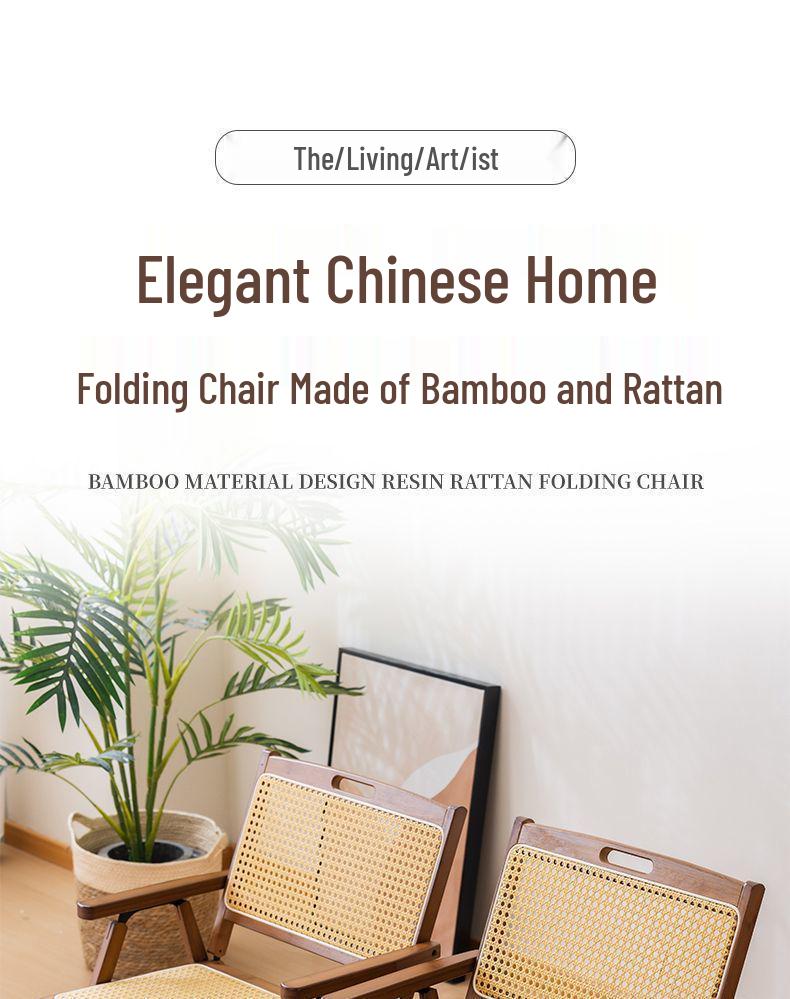 Vintage Style Portable Foldable Rattan Chair with Backrest for Home, Balcony, and Outdoor Leisure