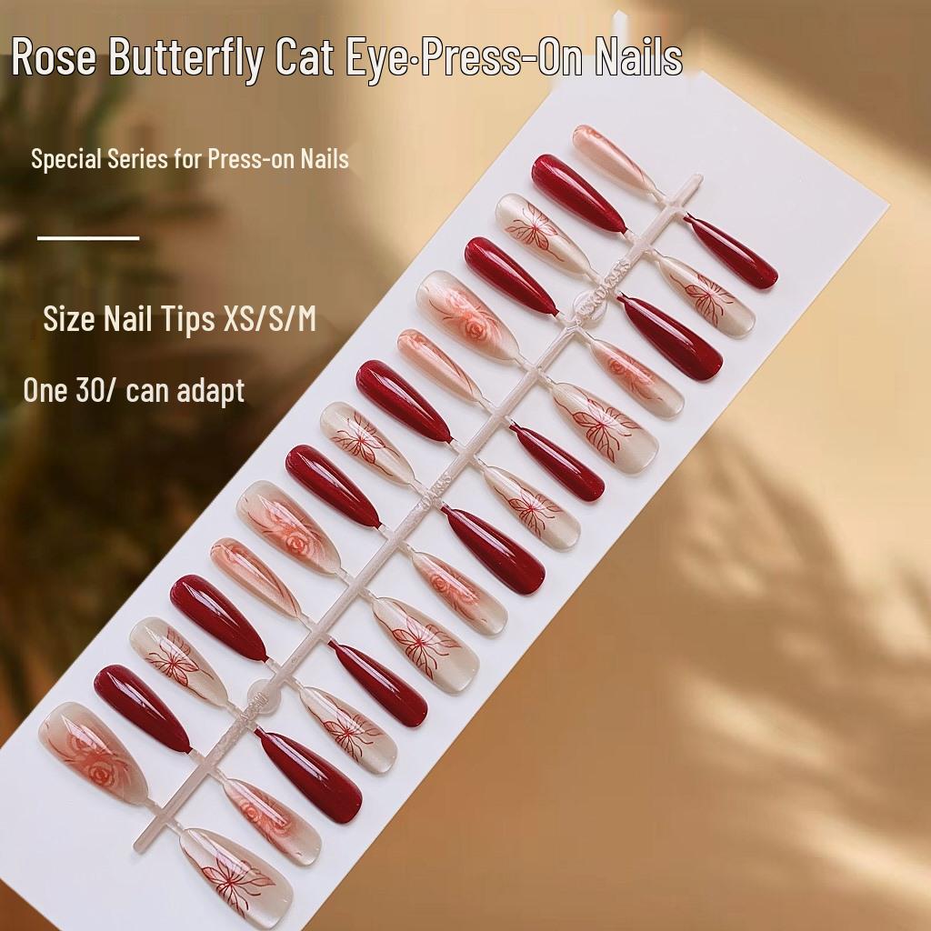 

Накладные ногти «Кошачий глаз» с бабочками и розами - Чистое желание, отбеливающее покрытие