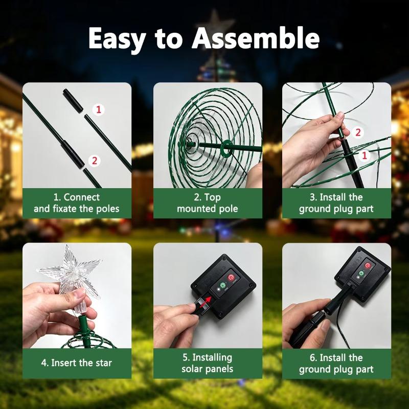 Christmas Tree Garden Decorative Lights Stars LED Solar Ground Light Solar Energy Lamp Coil Shape Sun Lamps
