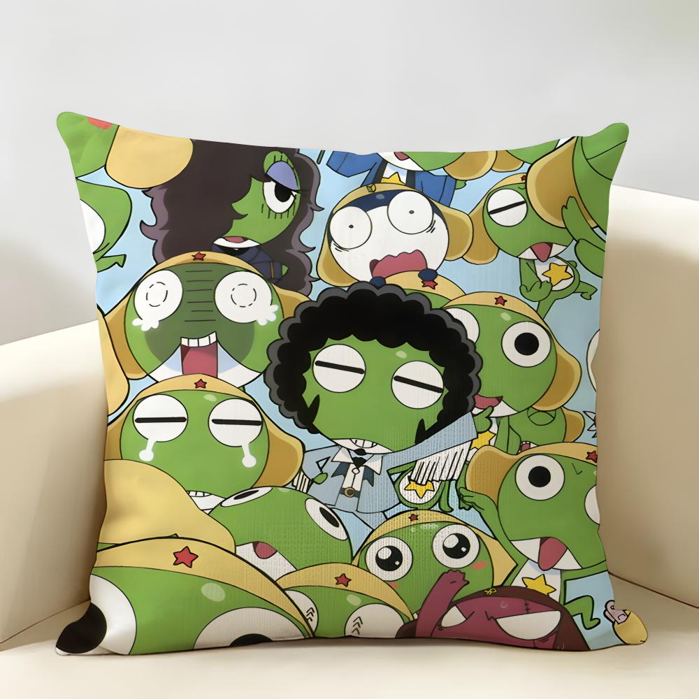 Cartoon Keroro Gunsou Frog Cushion Cover Natural Linen Organic Fabric DoubleSided Printing Room Sofa Decor Pillow Case