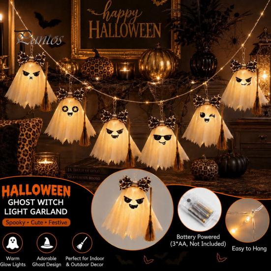 Atmosphärische Beleuchtung für Geschäfte LED Geister-Lichterketten Halloween-Dekorationen, Niedliche Hängende Gaze-Lampen Innen-Außen-Dekorationen mit Warmweiß