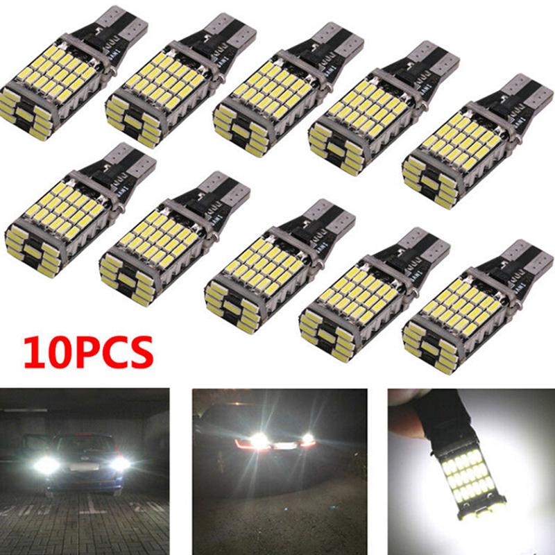 10Pcs White 45 SMD 4014 T15 W16W LED Car Reverse Back Light Bulb 6000K
