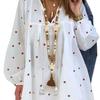 2025 Autumn V-neck Star Print Drawstring Comfortable Casual Loose Batwing Sleeve Pullover