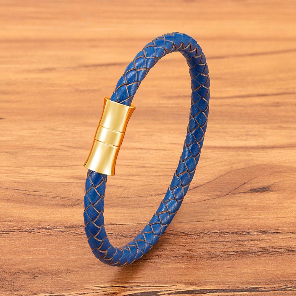 Unisex Armband Schwarz Braun Blau Echtes Geflochtenes Echtes Leder & Edelstahl Armband mit Schnallenverschluss Herren Armband