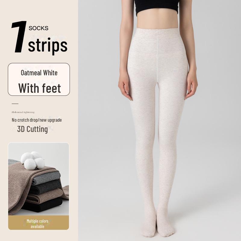 Women's Black Cotton-Lined Leggings for Autumn/Winter - Warm, Thick, Flat Waist, Skinny Fit Pantyhose.