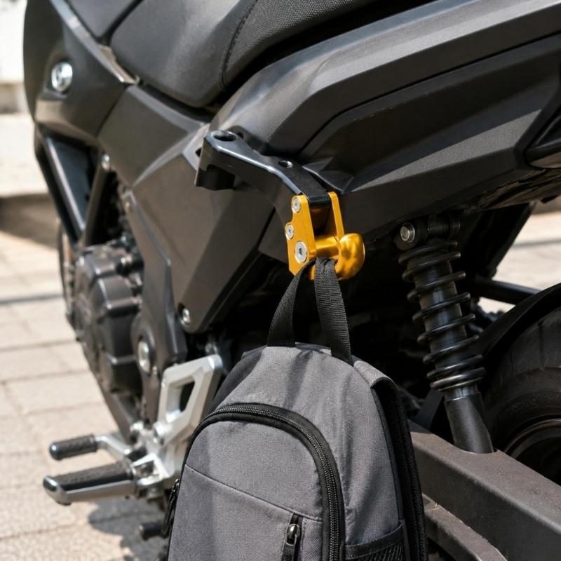 Curved Motorcycle Carry Hook for Shopping and Personal Bags, Accessory Mount Design with Included Mounting Screw Pack