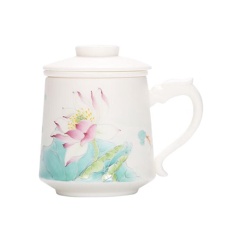 Hand-Painted Dehua Porcelain Tea Mug with Clear Filter