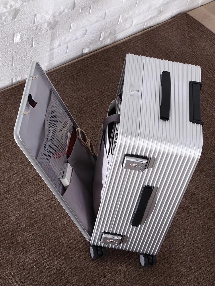 20" Aluminum-Magnesium Alloy Carry-On Suitcase with Front & Side Opening, Metal Pull Rod, and 24" Combination Lock.