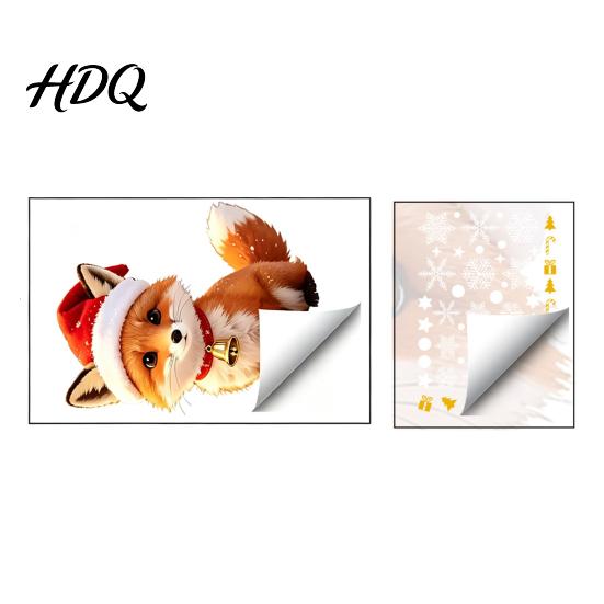 Removable Holiday Glass Stickers Christmas Cute Fox Static Window Clings Santa Hat Snowflake Gift Tree Pattern Decal Decals Self-Adhesive Winter for