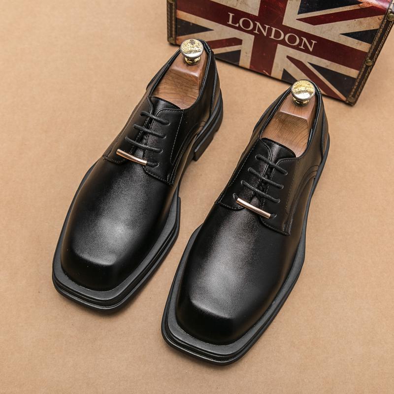 Summer Spring Men Platform Leather Shoes Breathable Office Bussiness Formal Shoe Square Toe Male Black White Wedding Dress Shoes