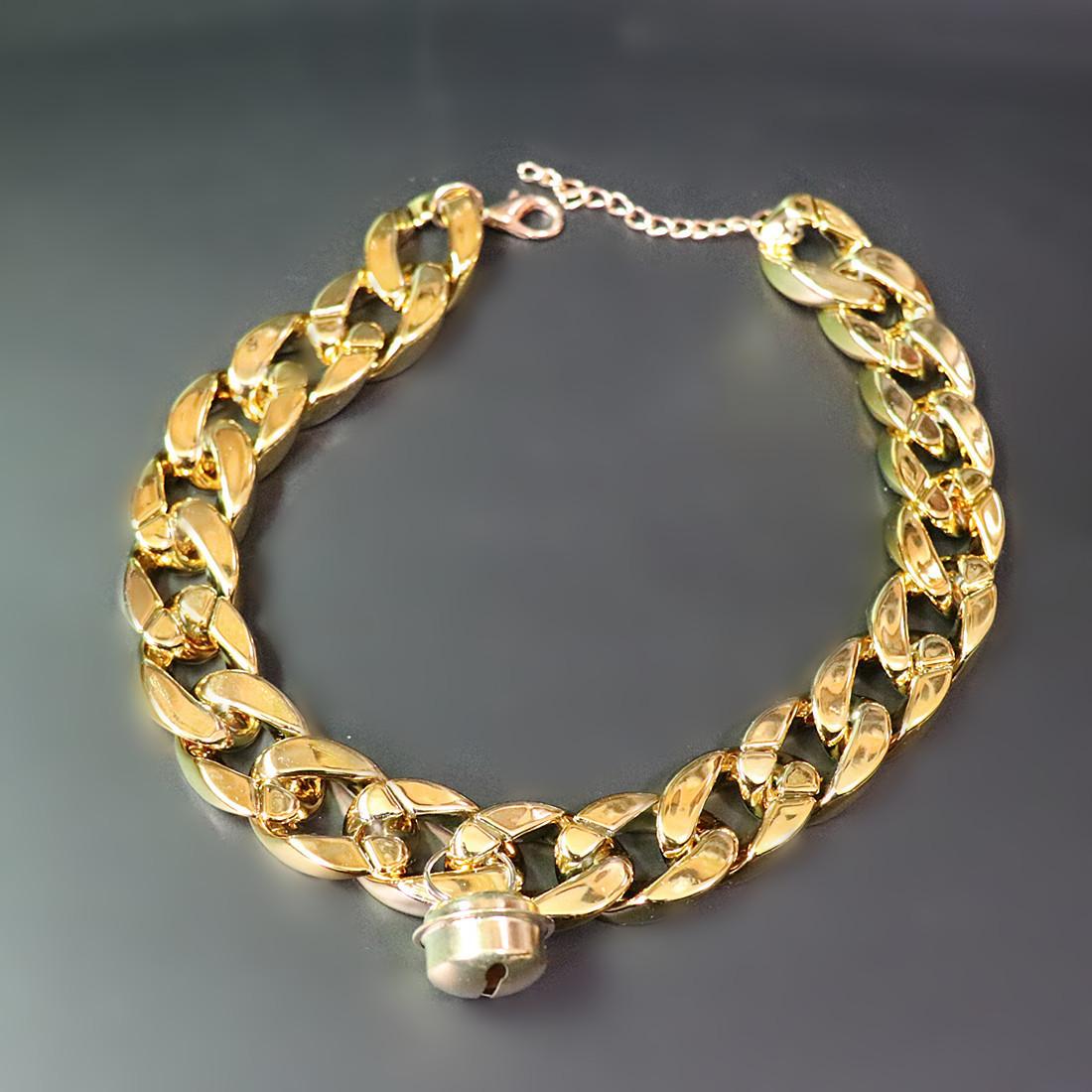 

1 шт., модный ошейник для домашних животных с колокольчиком, ожерелье для собаки и кошки, французское ожерелье для душа, кубинская цепочка, ошейник для щенка, аксессуары для собак среднего размера, ожерелье M золотистый