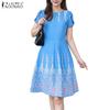 ZANZEA Women Casual Round Neck Summer Short Sleeve Print Dress