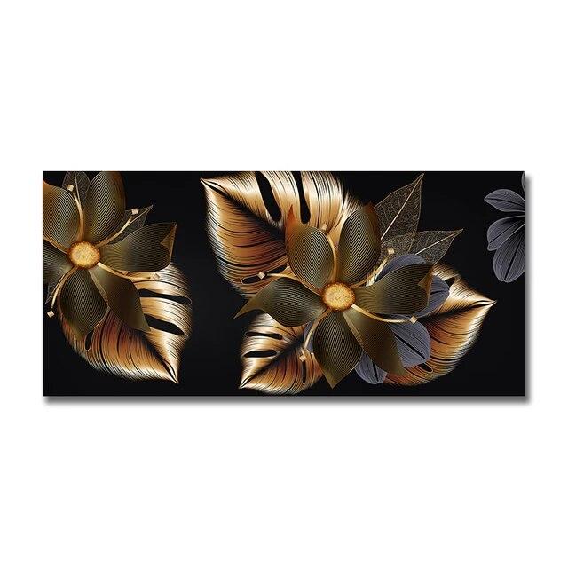 Luxury Black Gold Leaf Canvas Painting Abstract Plant Posters and Prints Wall Art Pictures for Home Living Room Decor No Frame
