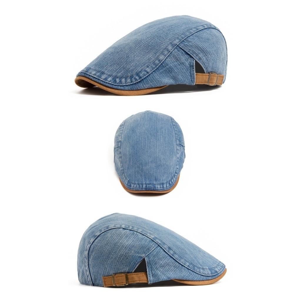 Denim Cotton Beret Hat Soft Material Peaked Cap Adjustable Flat Visor Hat Casual Wear