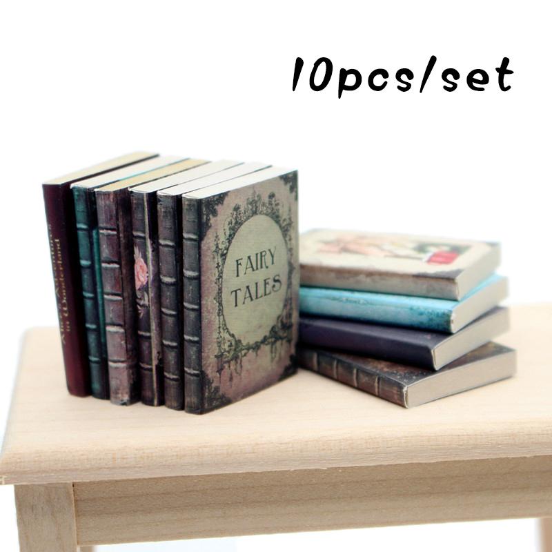 10Pcs 1/12 Dollhouse Mini Retro Books Model Dollhouse Study Room Decoration Toys Dolls House Micro Scene Construction Props