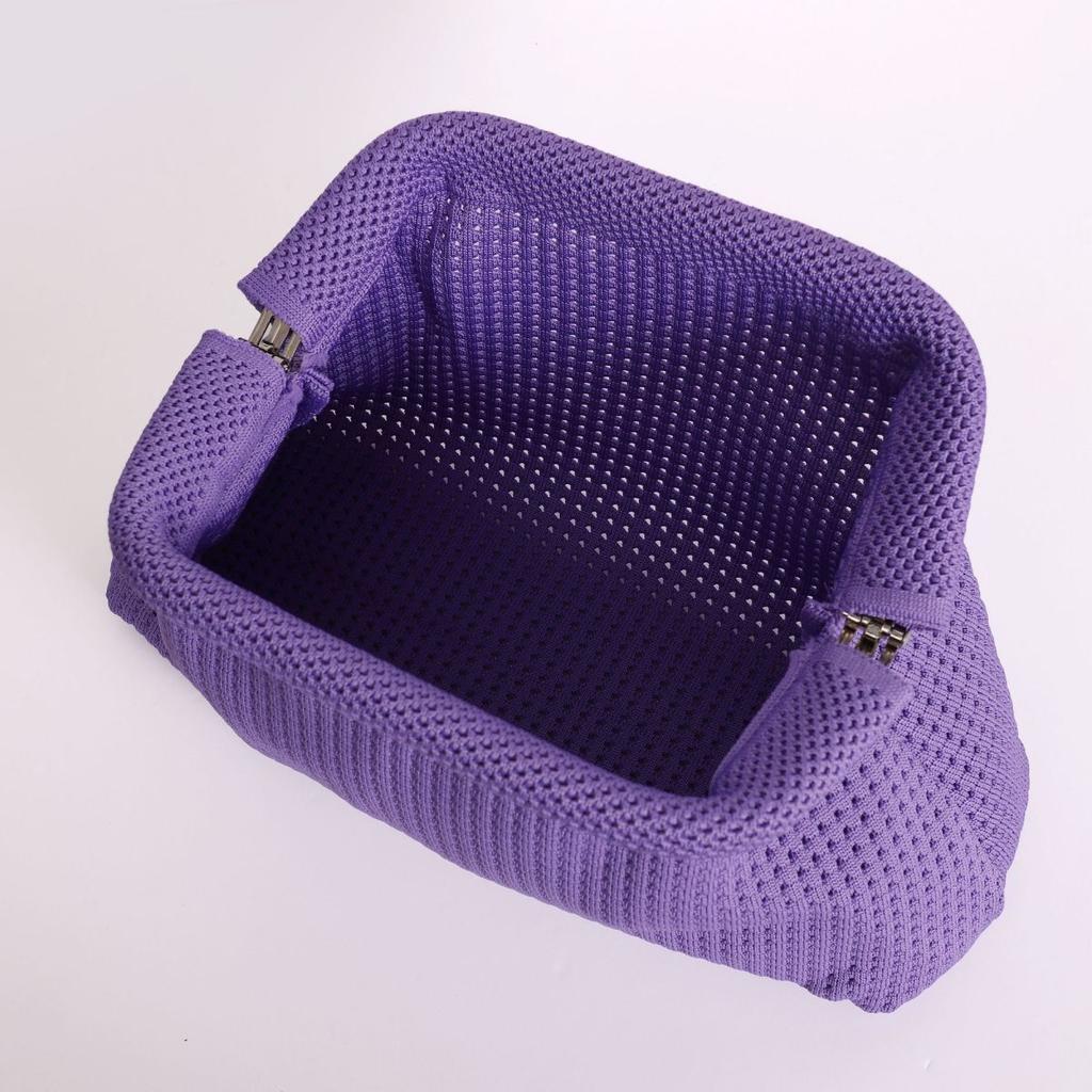 New Knitted Handbag Striped Cloud Large Capacity Daily Versatile Contrasting Color Clip Bag