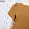 ZANZEA Women Summer Casual Round Neck Short Sleeve Solid Dress