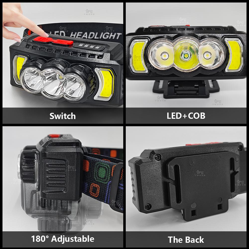 2000000LM Rechargeable LED Headlamp with Built In Battery Hiking 7 Modes Red Night Vision Head Torch Waterproof Camping Headlamp