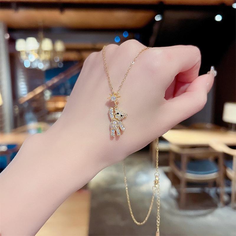 Lovely Bear Necklaces For Women Cubic Zirconia Inlay Golden Neck Chain Female Necklaces Cute Jewelry Pendant Trendy