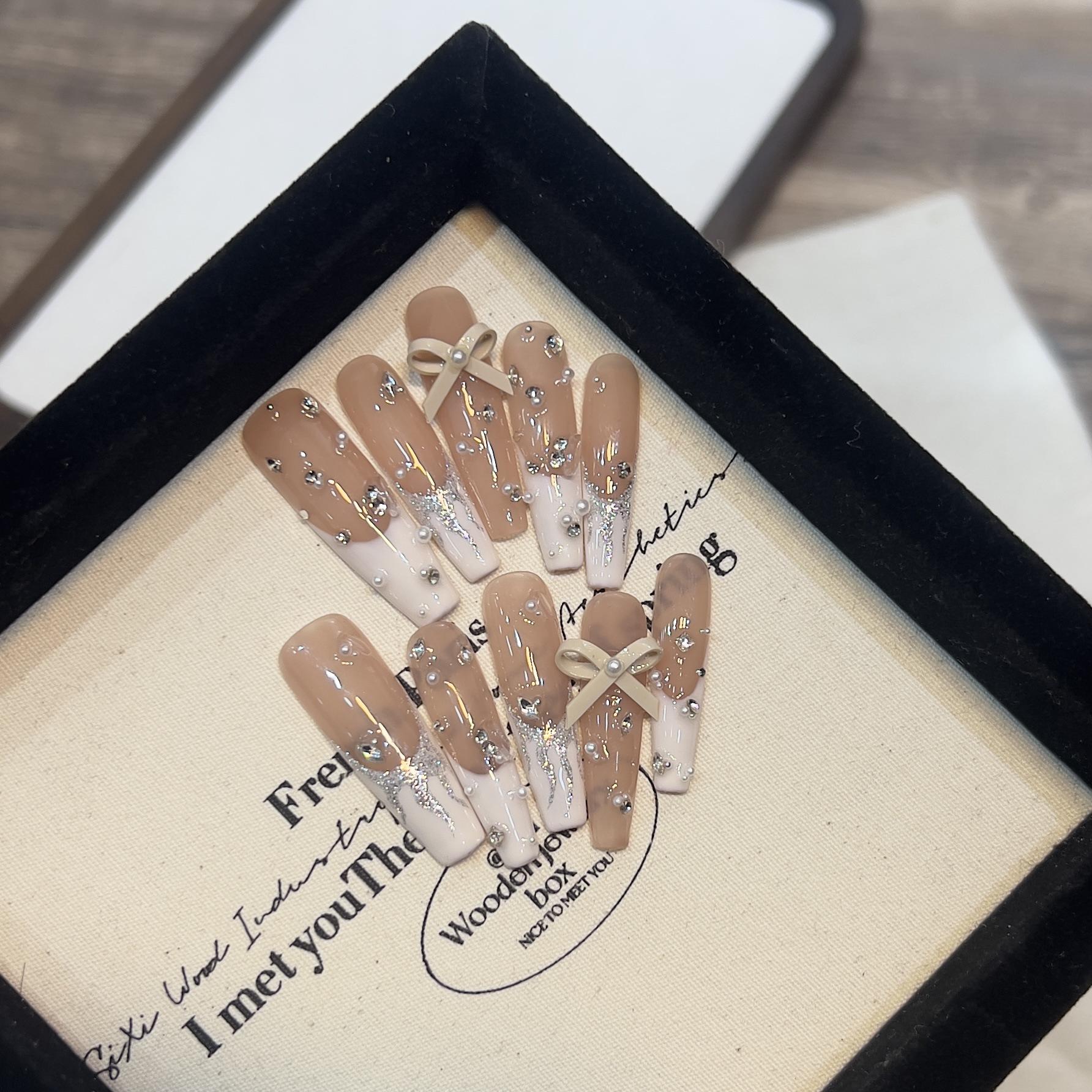 

Nude Style White French Manicure Hand-wearing Armor Removable Nail extra small XS