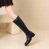 Krazing Pot Cow Split Skin Round Toe Med Heels Knight Boots Size 46 Size 45 Slip On Plus Size Women Metal Buckle Thigh High Boots