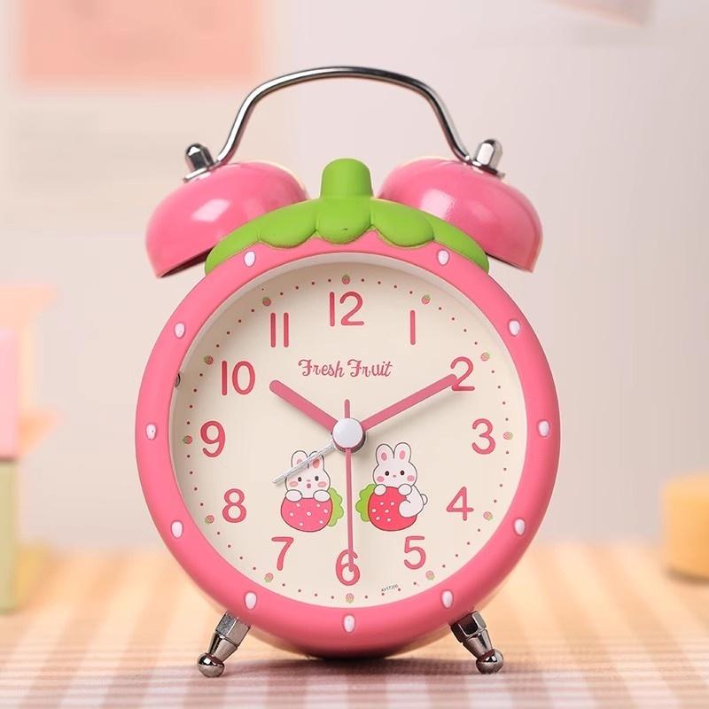 Strawberry Small Alarm Clock Loudly Bell Snooze Cartoon Children Luminous Simplicity Mute Bedside